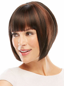 Perruque femme courte droite marronne mixée en fibre de coupe Bob
