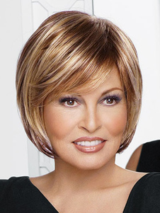 Perruque courte droite couleur de lin dégradé en fibre