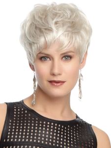 Perruque femme courte argente frisée ébouriffée