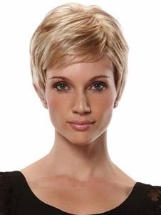 Perruque femme frisée courte d'or dégradée en fibre