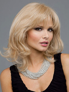 Perruque féminine moyenne frisée d'or dégradée en fibre résistante à la chaleur