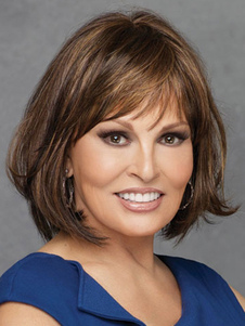 Perruque courte droite marronne en fibre de boucles en bas