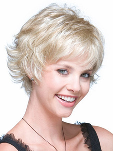 Perruque femme courte frisée écrue blanche dégradée