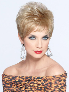 Perruque courte attrayant lumière fibre résistant à la chaleur or pour femmes