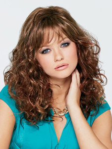 Perruque moyenne frisée marronne de boucles volumineuses