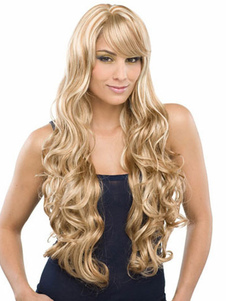 Perruque longue couleur de lin mélange boucles volumineuses