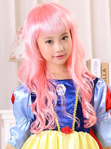 Belle Kanekalon rose Blunt frange longue perruque femme