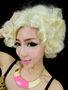 Perruque courte de qualité boucles serties Kanekalon or léger pour les femmes