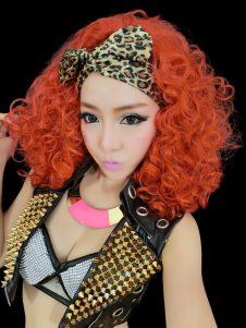 Perruque femme mi-longue frisée orange ébouriffée