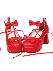 Chaussures de lolita unicolore plate-forme avec noeuds