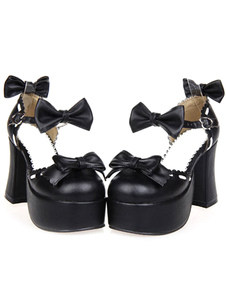 Arcs noir PU cuir plate-forme ronde Toe Lolita Shoes