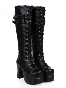 Bottes Lolita noires unicolore plate-forme
