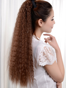 Ébouriffé lumineux Long brun queue de cheval Kanekalon