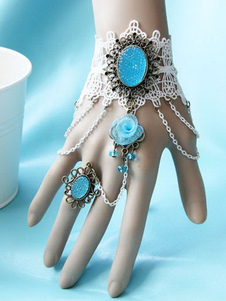 Lolita Bracelet blanc à tricoter avec fleur et strass bleues