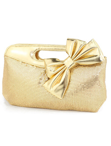 Pochette de soirée imprimé brillant avec noeud à chaîne