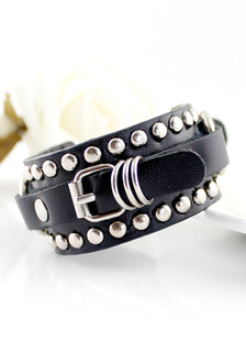 Bracelet chaîne en faux cuir punk multicouche