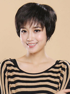 Perruque femme droite courte noire ébouriffée en kanekalon