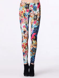 Leggins féminins exotiques en polyester imprimé artistique multicolore