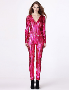 Magnétiques combinaison de Club en polyester rose unicolore col V