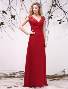 Robe mère de mariés bordeaux à col V avec paillettes