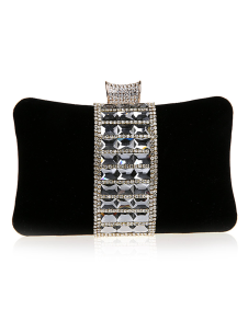 Pochette de soirée en velours noir avec strass géométrique