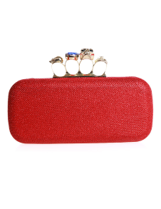 Charmante pochette de soirée synthétique rouge unicolore avec crâne