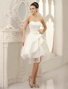 Robe de mariée sans bretelles en Satin plissé robe Ivoire mariage