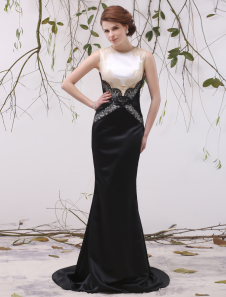 Robe mère de mariés sirène en satin avec dentelle à traîne