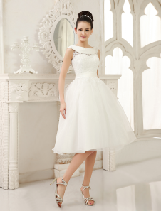 Robe de mariée Ivoire mi-longues-découpe Sash dentelle mariage robe