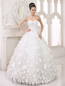 Chic robe mariage boule en tulle avec fleur encolure en coeur longueur plancher