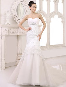 Robe de mariée sirène en tulle ivoire avec dentelle