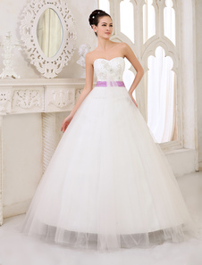 Chic robe mariage A-ligne en tulle avec dentelle encolure en coeur longueur plancher