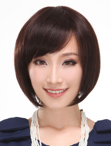 Perruques de cheveux châtains classique de tout droit humain brun pour femmes