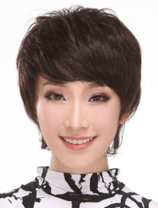 Perruques de cheveux de tout droit humain noir brunâtre classique pour femme