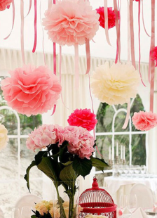 Boule-fleur en papier de 4 pièces