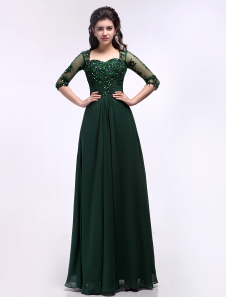 Robe mère de mariés verte foncée avec applique longueur plancher