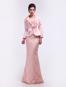 Robe mère de mariés rose à bretelles longueur plancher