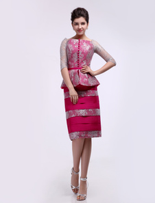 Robe mère de mariés fuchsia à col bateau longueur genou