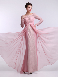 Robe exquise de soirée rose rougissante A-ligne encolure dégagée avec dentelle