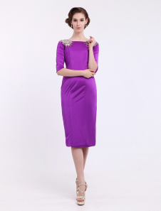 Robe mère de mariés en polyester violet foncé avec strass