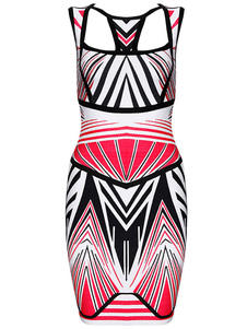 Robe bodycon impression géométrique et double bretelle