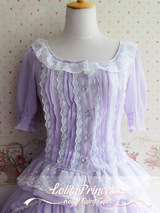 Sweet Lolita de mousseline de soie Blouse manches moitié lacent Trim volants en couches