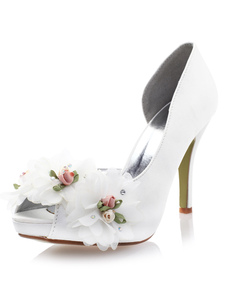 Strass blanc fabuleux Peep Toe imité soie pompes pour mariée