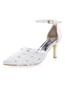 Chaussures de mariée en fausse soie blanche avec strass