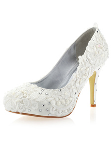Chaussures de mariage blanche avec strass et applique