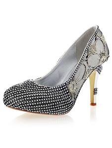 Black imité soie pompes de strass étincelants pour mariée