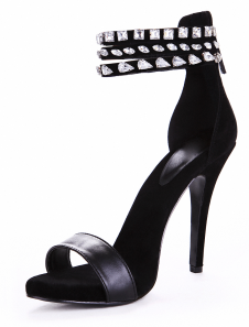 Sandales en vogue noires à bout ouvert en PU avec strass