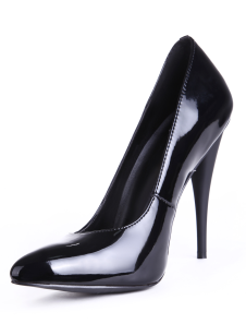 Escarpins à bout pointu et talons aigus en PU verni noir avec zip