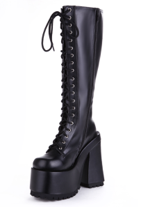 Noir à capuche ronde Toe PU cuir à talons hauts Sexy bottes