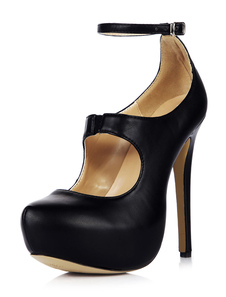 Eacarpins plateforme à talon aigu en PU noir avec boucle